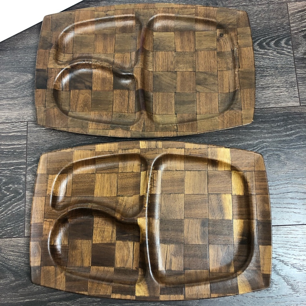 2 Weavewood Inc. Walnut Serving Caffeteria Trays